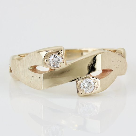Jewelry - Unique 10k Yellow Gold Diamond Brushed Angular Ring